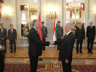 Sólyom László és Schmitt Pál találkozója-stock-foto