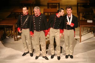 Budapest, 2009.04.30.
Heinrich von Kleist: Homburg herceg című drámájának bemutatója az Örkény István Színházban.

A képen balról: Baksa Imre, Csuja Imre, Polgár Csaba, Ötvös András-stock-photo