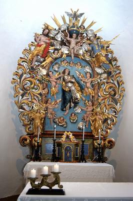 Vasboldogasszony, a katolikus templom oltára-stock-foto