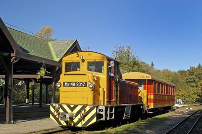 Az erdei vasút végállomása Királyréten-stock-foto