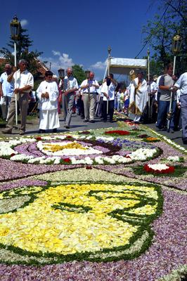 Virágszőnyeges úrnapi körmenet Csömörön-stock-foto