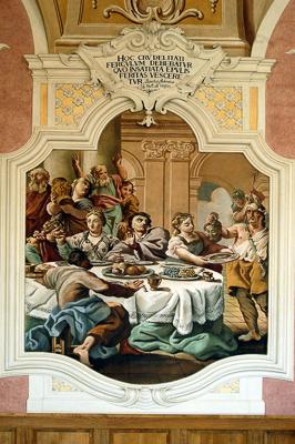 A Pannonhalmi Bencés Főapátság ebédlőterme-stock-foto