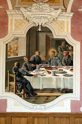 A Pannonhalmi Bencés Főapátság ebédlőterme-stock-foto