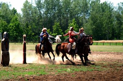 Lovasbemutató Ópusztaszeren a Nemzeti Történeti Emlékparkban-stock-foto