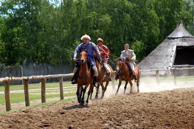 Lovasbemutató Ópusztaszeren-stock-foto