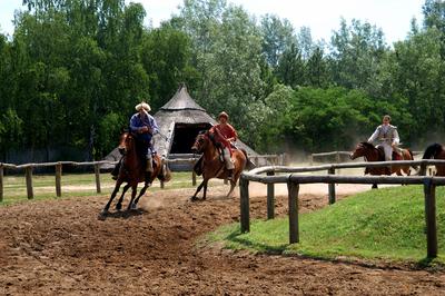 Lovasbemutató Ópusztaszeren-stock-foto