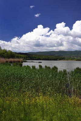 A börzsöny lábánál található festõi környezetben a diósjenõi tó-stock-foto