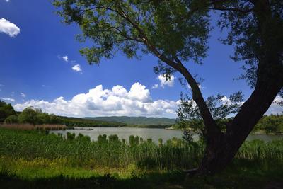 A börzsöny lábánál található festõi környezetben a diósjenõi tó-stock-foto