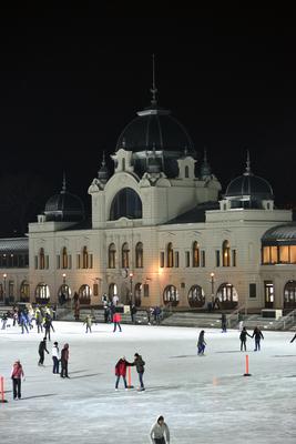 Korcsolyázók a Városligeti Műjégpályán-stock-foto