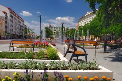 Szolnok belvárosa, Kossuth tér-stock-foto