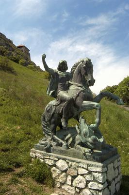 Sümeg, Sárkányölő Szent György szobra-stock-foto