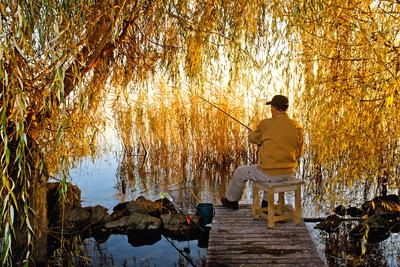 Horgász a Balatonon-stock-foto