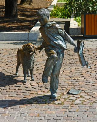 Szolnok, zsánerszobor-stock-foto
