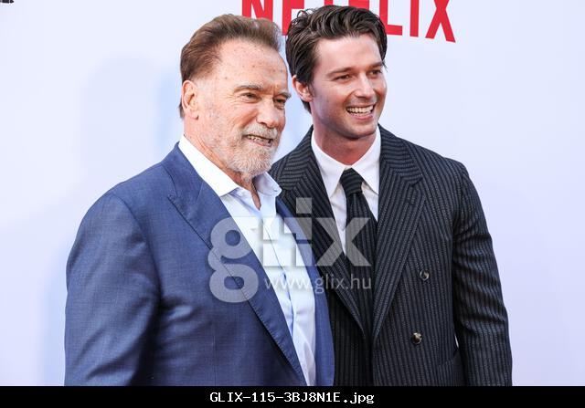 HOLLYWOOD, LOS ANGELES, CALIFORNIA, USA - JUNE 11: Austrian and American actor, former Governor of California, businessman, former politician, and former professional bodybuilder Arnold Schwarzenegger and son/American actor and model American actor and model Patrick Schwarzenegger arrive at the Los Angeles Premiere Of Netflix's 'FUBAR' Season 2 held at the Netflix Tudum Theater on June 11, 2025 in Hollywood, Los Angeles, California, United States. (Photo by Xavier Collin/Image Press Agency)