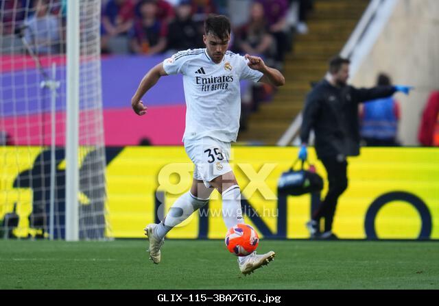 Barcelona, Spain. 11th May, 2025. Raul Asencio of Real Madrid during the La Liga EA Sports match between FC Barcelona and Real Madrid CF played at Lluis Companys Stadium on 11 May 2025 in Barcelona, Spain. (Photo by Bagu Blanco/Pressinphoto) Credit: PRESSINPHOTO SPORTS AGENCY/Alamy Live News