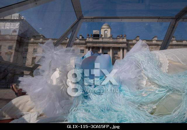 London, UK, 6th August 2025, Tai Shani: The Spell or The Dream at Somerset House. It is being unveiled on the 8th August to the public, celebrating Somerset House’s 25th birthday. This ambitious new public artwork includes a glowing sculptural figure lying within a glass-like vitrine. The installation also includes a 24/7 digital radio station, listening booths, and a summer programme of live events created for the., Andrew Lalchan Photography/Alamy Live News