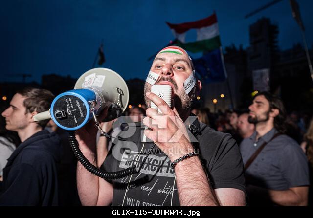 Budapest, Budapest, Hungary. 10th June, 2025. A protester screams slogens during the 'CIVIL RESISTANCE' demonstration in Budapest where tens of thousands of people gathered to demand the resignation of the government after they planned to introduce a so caleed 'transparency bill' Credit: Daniel Alfoldi/ZUMA Wire/Alamy Live News