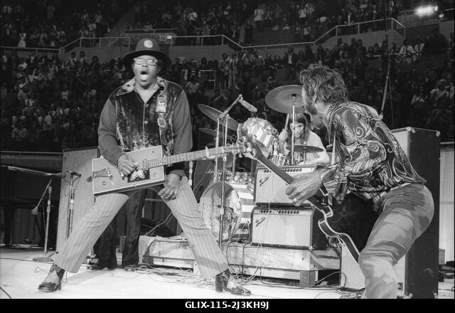 Chuck Berry és Bo Diddley élőben a Nassua Coliseumban, New Yorkban, 1972-ben. Fotó: Jeffrey Mayer / Rock Negatives / MediaPunch