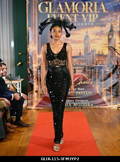 LONDON, Egyesült Királyság. 2026. szeptember 26. Exkluzív tudósítás a greenwichi Glamoria VIP Showcase rendezvényről, ahol a tehetséges kalaptervez...