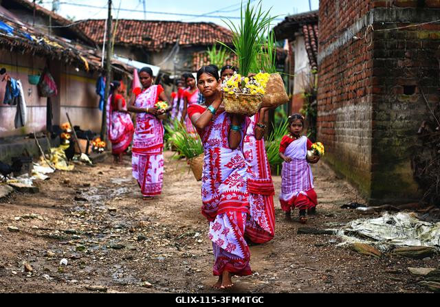 Purulia, India. 2026. szeptember 26. Törzsi nők vesznek részt a Karam fesztiválon. A Karam Puja, az egyik legnépszerűbb aratóünnep, a Karam fának s...