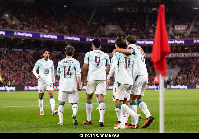 Oslo, Norvégia. 2026. szeptember 27. OSLO, NORVÉGIA - SZEPTEMBER 27.: Portugália játékosai ünnepelnek a gól után az UEFA Nemzetek Ligája Norvégia-P...