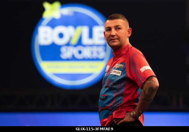 Leicester, Egyesült Királyság. 2026. szeptember 28. Nathan Aspinall a 2026-os Boyle Sports World Grand Prix alatt a Mattioli Arénában, Leicesterben...