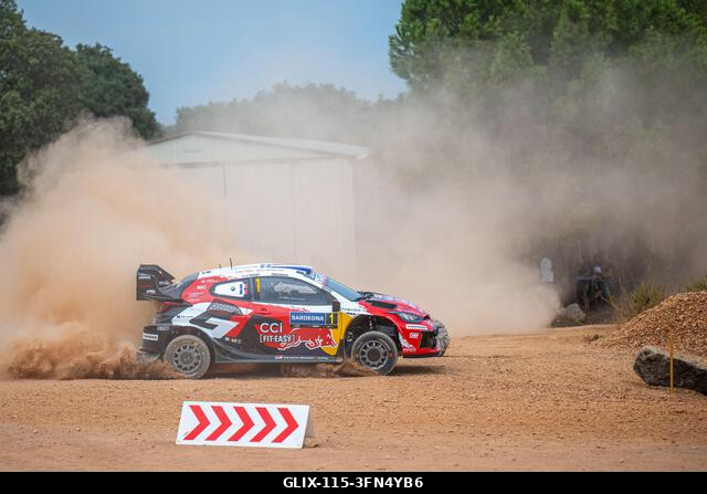 Sébastien Ogier (FRA) and Vincent Landais (FRA) on a Toyota GR Yaris Rally1 in action during  the FIA WRC RALY ITALIA SARDEGNA in Alghero, Italy on...