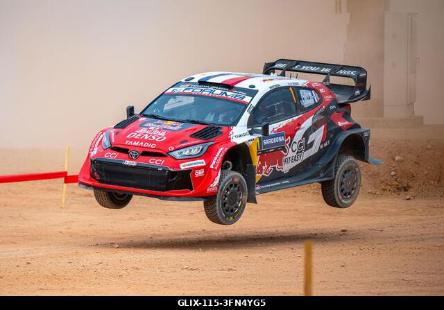 Sébastien Ogier (FRA) and Vincent Landais (FRA) on a Toyota GR Yaris Rally1 in action during  the FIA WRC RALY ITALIA SARDEGNA in Alghero, Italy on...