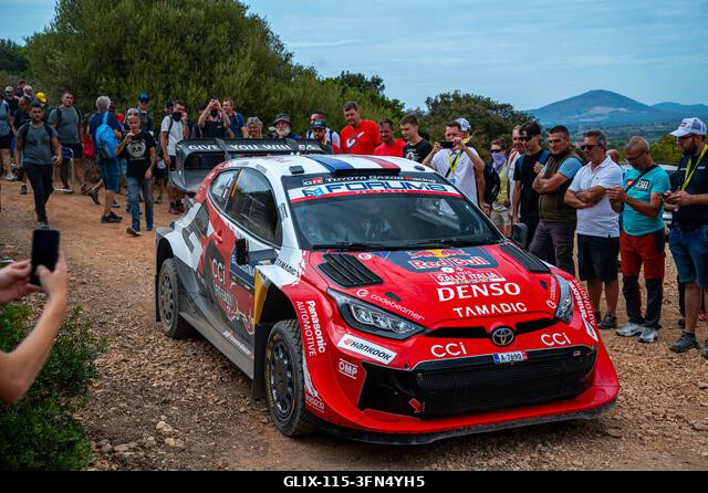 Sébastien Ogier (FRA) and Vincent Landais (FRA) on a Toyota GR Yaris Rally1 in action during  the FIA WRC RALY ITALIA SARDEGNA in Alghero, Italy on...