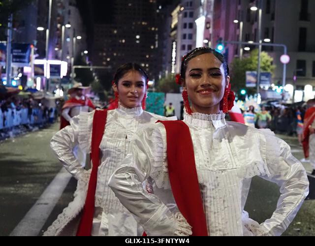 MADRID, SPAIN - October 04: Thousands of dancers paraded along Gran Vía in Madrid to kick off Spain's national festivities with the traditional His...