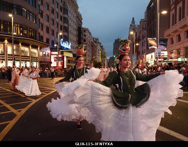 MADRID, SPAIN - October 04: Thousands of dancers paraded along Gran Vía in Madrid to kick off Spain's national festivities with the traditional His...