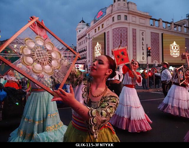 MADRID, SPAIN - October 04: Thousands of dancers paraded along Gran Vía in Madrid to kick off Spain's national festivities with the traditional His...