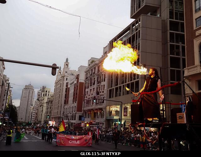 MADRID, SPAIN - October 04: Thousands of dancers paraded along Gran Vía in Madrid to kick off Spain's national festivities with the traditional His...