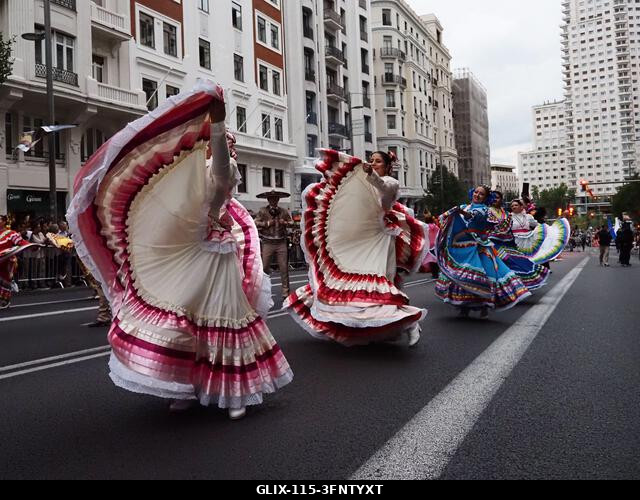 MADRID, SPAIN - October 04: Thousands of dancers paraded along Gran Vía in Madrid to kick off Spain's national festivities with the traditional His...