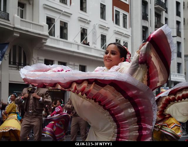 MADRID, SPAIN - October 04: Thousands of dancers paraded along Gran Vía in Madrid to kick off Spain's national festivities with the traditional His...