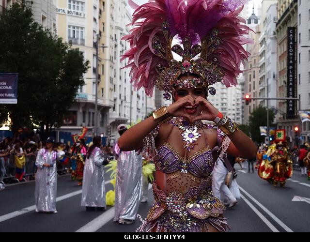 MADRID, SPAIN - October 04: Thousands of dancers paraded along Gran Vía in Madrid to kick off Spain's national festivities with the traditional His...