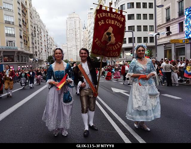 MADRID, SPAIN - October 04: Thousands of dancers paraded along Gran Vía in Madrid to kick off Spain's national festivities with the traditional His...