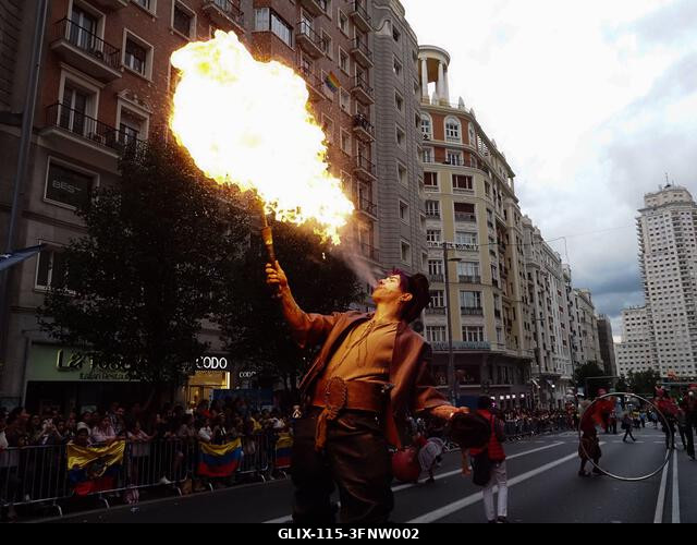 MADRID, SPAIN - October 04: Thousands of dancers paraded along Gran Vía in Madrid to kick off Spain's national festivities with the traditional His...