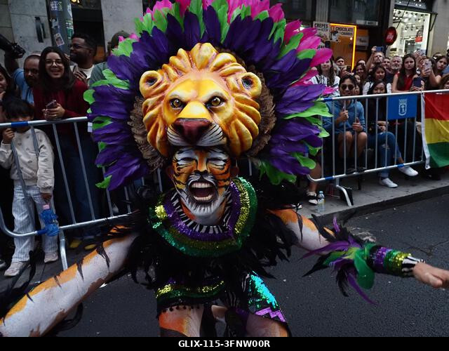 MADRID, SPAIN - October 04: Thousands of dancers paraded along Gran Vía in Madrid to kick off Spain's national festivities with the traditional His...