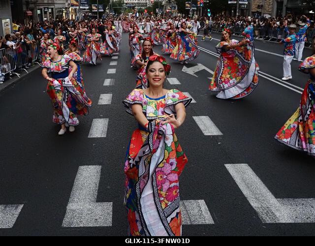 MADRID, SPAIN - October 04: Thousands of dancers paraded along Gran Vía in Madrid to kick off Spain's national festivities with the traditional His...