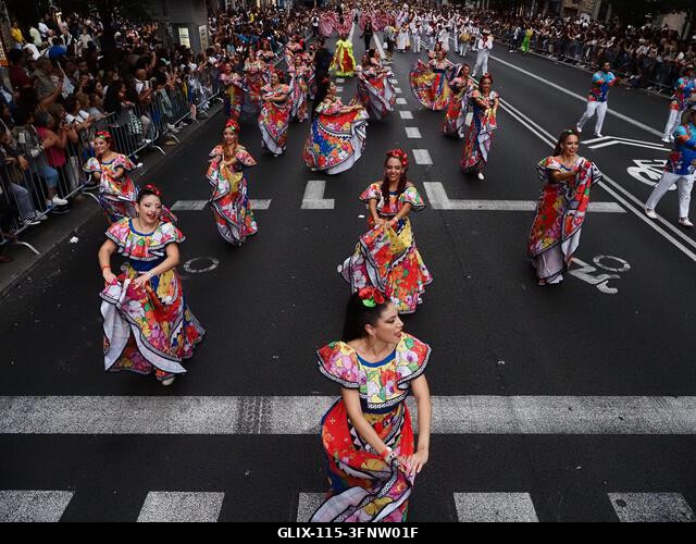 MADRID, SPAIN - October 04: Thousands of dancers paraded along Gran Vía in Madrid to kick off Spain's national festivities with the traditional His...