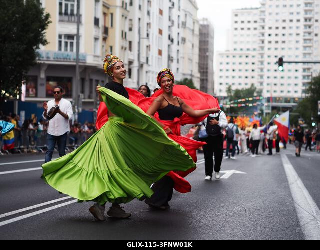 MADRID, SPAIN - October 04: Thousands of dancers paraded along Gran Vía in Madrid to kick off Spain's national festivities with the traditional His...