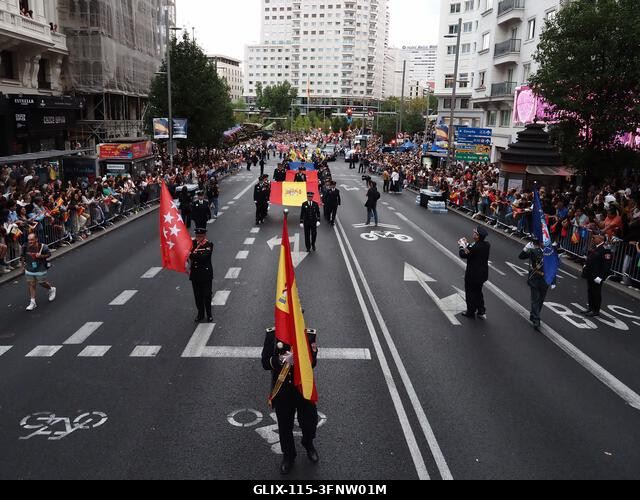 MADRID, SPAIN - October 04: Thousands of dancers paraded along Gran Vía in Madrid to kick off Spain's national festivities with the traditional His...