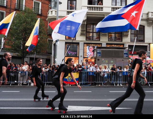MADRID, SPAIN - October 04: Thousands of dancers paraded along Gran Vía in Madrid to kick off Spain's national festivities with the traditional His...