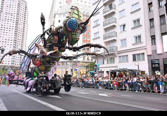 Madrid, Spain. 04th Oct, 2026. Participants in traditional costumes take part in the 2026 Hispanic Day parade on Gran Vía, Madrid. October 4, 2026,...