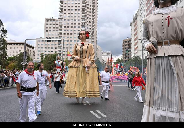 Madrid, Spain. 04th Oct, 2026. Participants in traditional costumes take part in the 2026 Hispanic Day parade on Gran Vía, Madrid. October 4, 2026,...