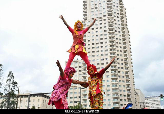 Madrid, Spain. 04th Oct, 2026. Participants in traditional costumes take part in the 2026 Hispanic Day parade on Gran Vía, Madrid. October 4, 2026,...