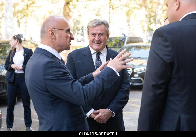 Zagreb, Croatia. 06th Oct, 2026. Croatian Foreign Minister Gordan Grlic Radman greets Hungarian Deputy Prime Minister and Foreign Minister Anita Or...