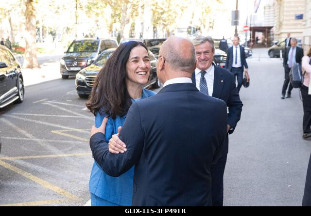 Zagreb, Croatia. 06th Oct, 2026. Croatian Foreign Minister Gordan Grlic Radman greets Hungarian Deputy Prime Minister and Foreign Minister Anita Or...