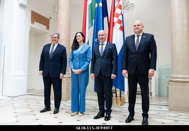 Zagreb, Croatia. 06th Oct, 2026. Croatian Foreign Minister Gordan Grlic Radman and Croatian Minister of Economy Ante Susnjar pose for a photograph...